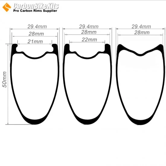 [Ultralight] 700C 50x28mm Carbon Tubeless Hooked/Hookless / Tubular Road Bike Rim